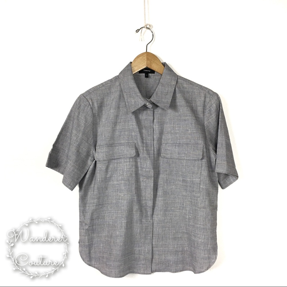 THEORY Classic Eco Sharkskin Button Down Shirt